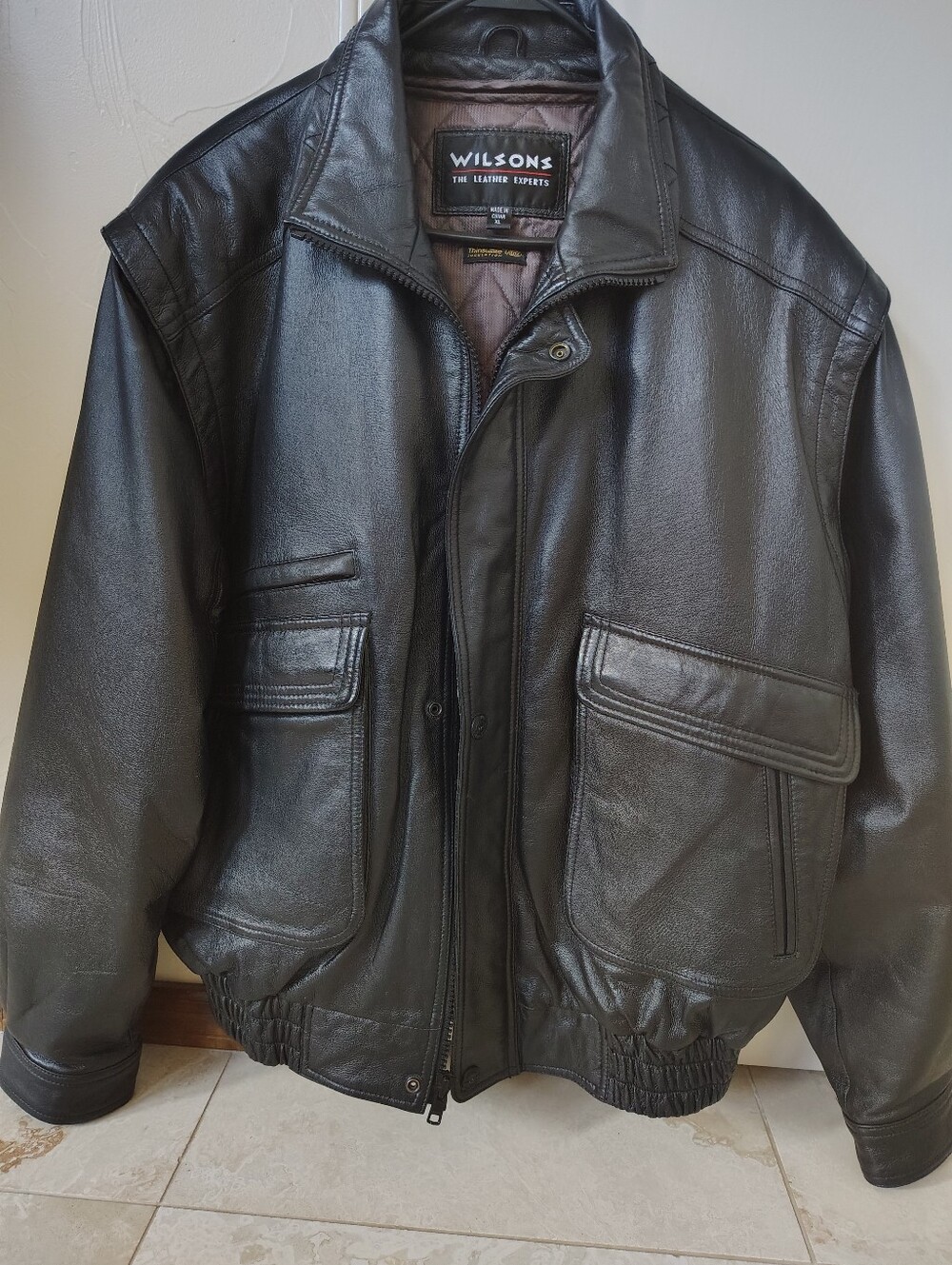 Wilson Black Leather Bomber Jacket XL